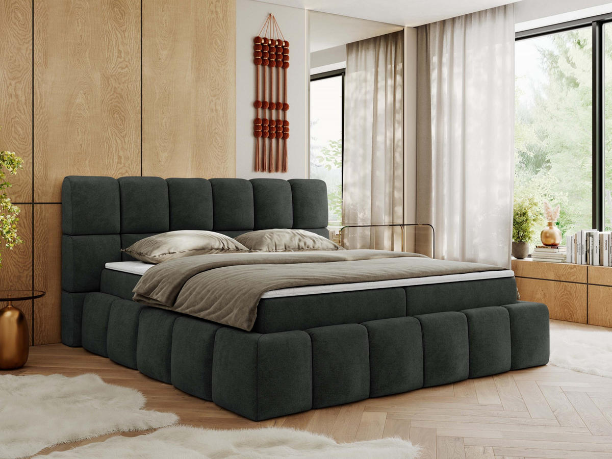 BOXBETT NIRA 140/200 - Dunkelgrau Strukture - H3 - Dunkelgrau, Holz/Textil (140/200cm) - MKS