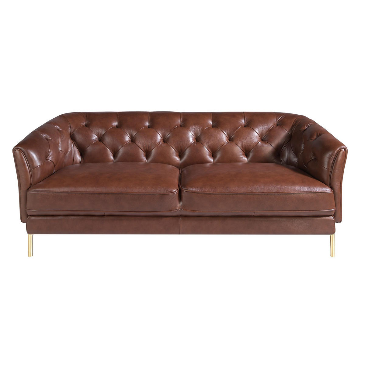 CHESTERFIELD-SOFA Chester 2-Sitzer-Sofa aus cognacfarbenem Leder 188/94/75 cm - Goldfarben/Braun, Leder (188/75/94cm) - ANGEL CERDA