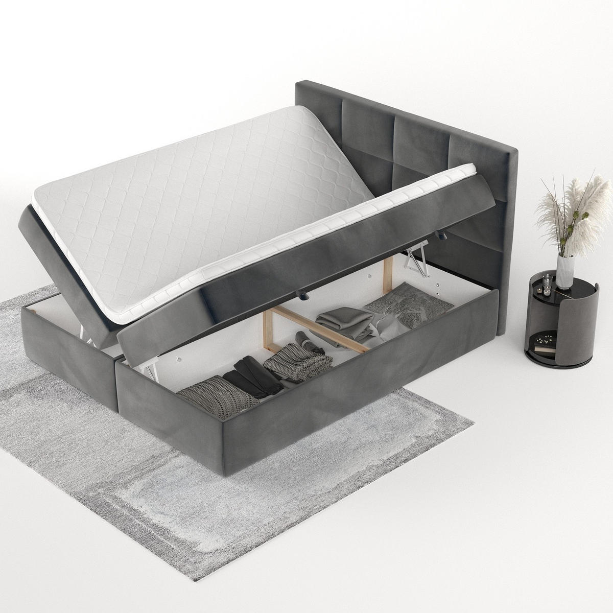 BOXBETT Oris 180/200 cm Anthrazit im Paros Stoff - Anthrazit/Schwarz, Holz/Holzwerkstoff (180/200cm) - AltaBeds