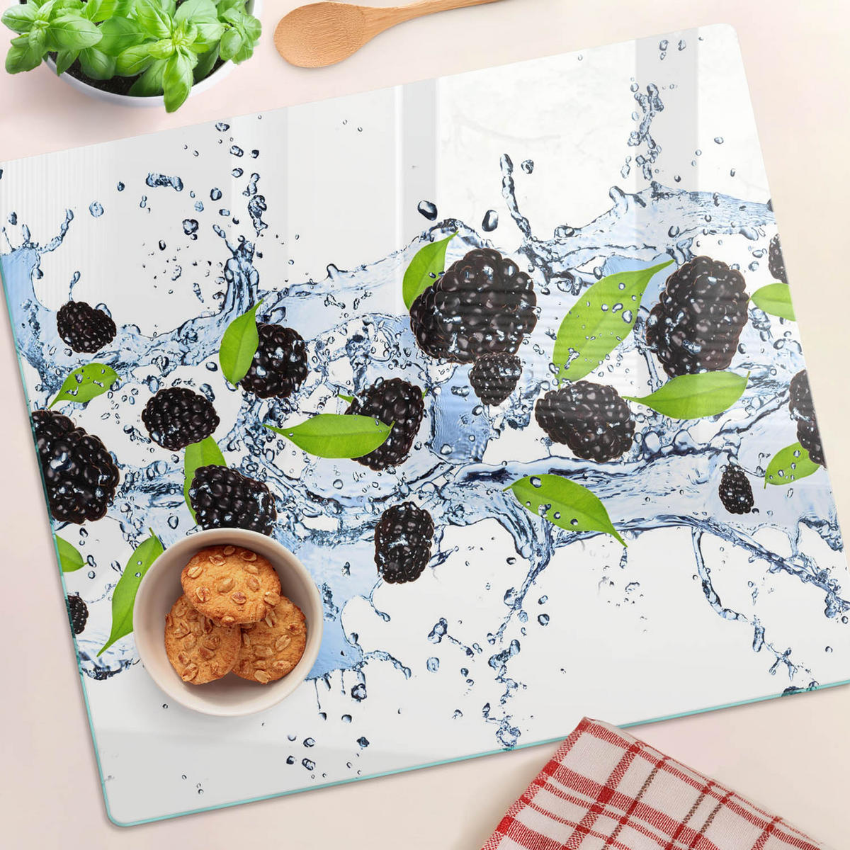 GLASPLATTE 60x52 cm Brombeerwasser - Schwarz, Glas (60/0.4/52cm) - TULUP