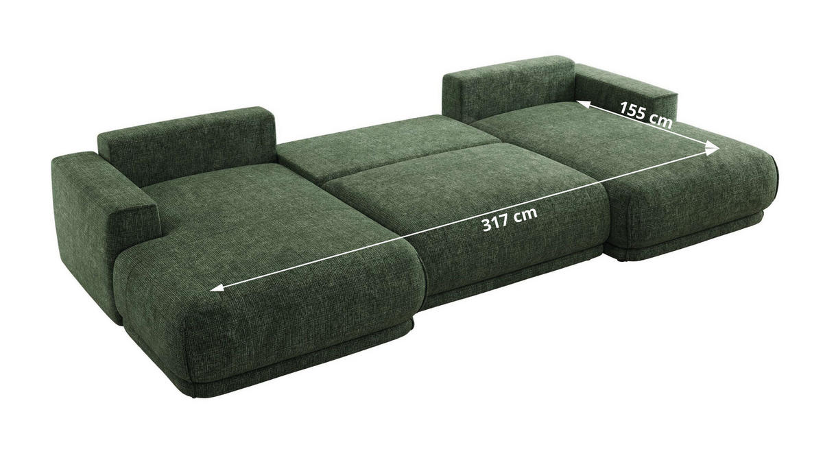 SEDACIA SÚPRAVA RINA U Tmavozelená Hrubo tkaná ženilka - čierna/tmavozelená, textil/plast (360/85/170cm) - MKS