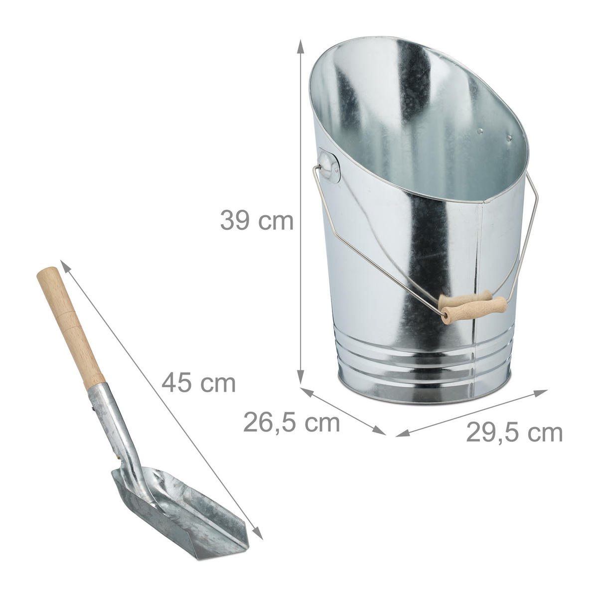 KOHLENEIMER - Silberfarben, Holz/Metall (26.5/29.5/39cm) - Relaxdays
