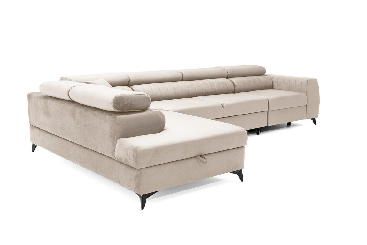 ECKSOFA PIERO MAXI Links mit Schlaffunktion 195x125 Velours Beige - Beige/Schwarz, Holz/Textil (350/203cm) - Muffo