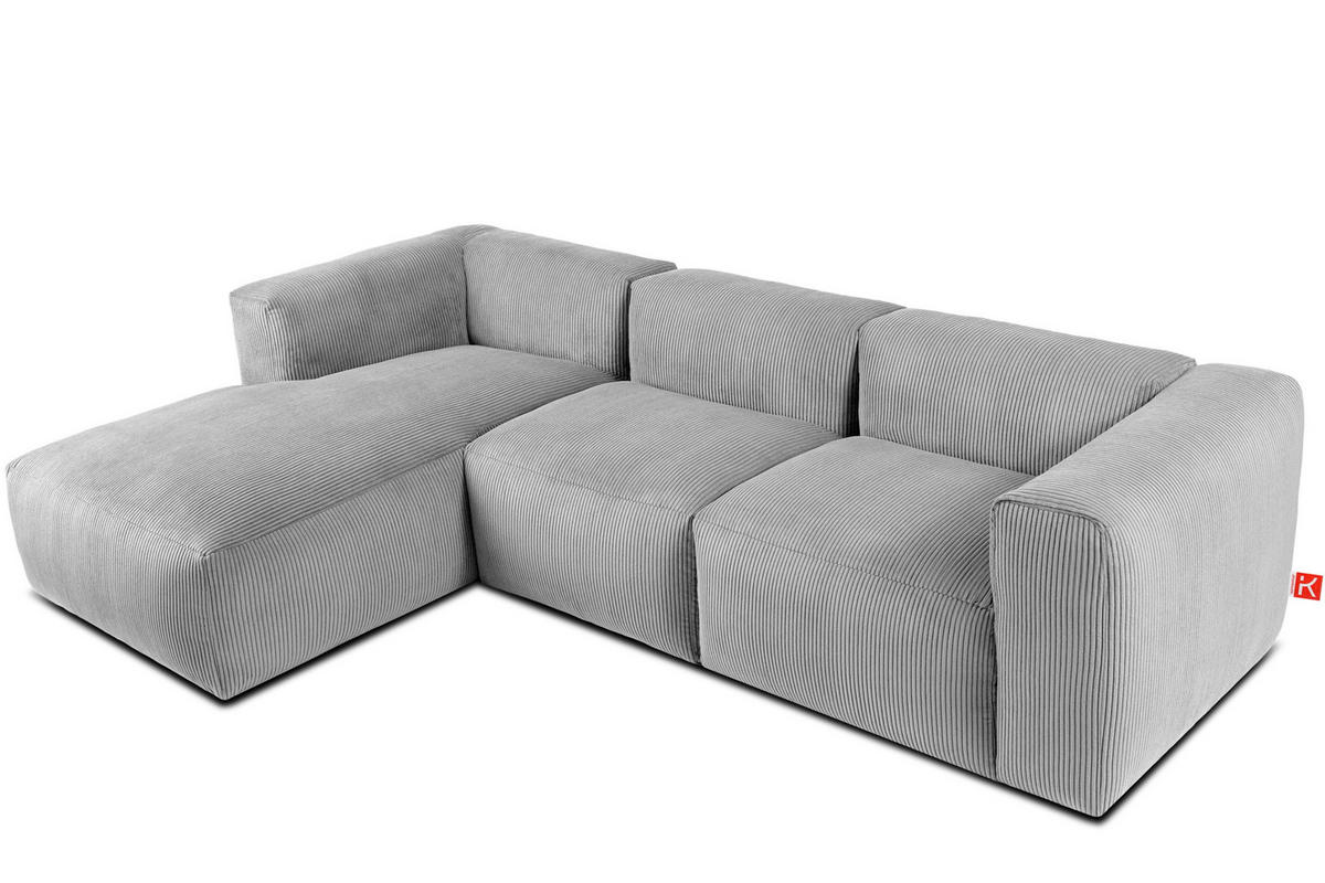 ECKMODULSOFA-LINKS BUFFO mit extrem weicher und bequemer Sitzfläche, Kordstoff, hellgrau - Hellgrau, Textil (297/180cm) - KONSIMO®