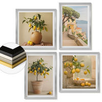 WANDBILDER 4er Set - 50x50 cm & 40x60 cm Silberner Rahmen - Zitronenbäume im Topf - Silberfarben, Kunststoff (50/50cm) - ArtPrintCave