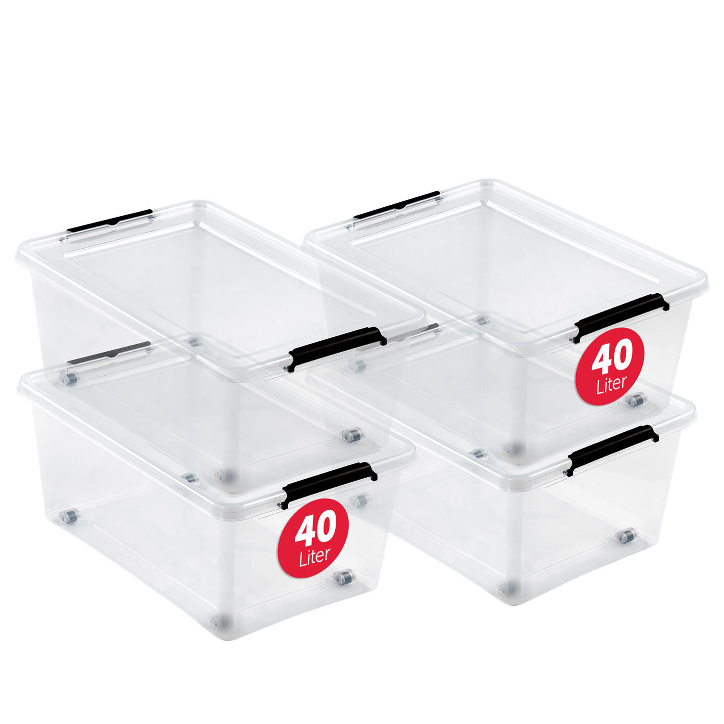 AUFBEWAHRUNGSBOXEN mit Deckel 40l im 4er Set - Transparent, Kunststoff (39/26/58cm) - BOXXivo