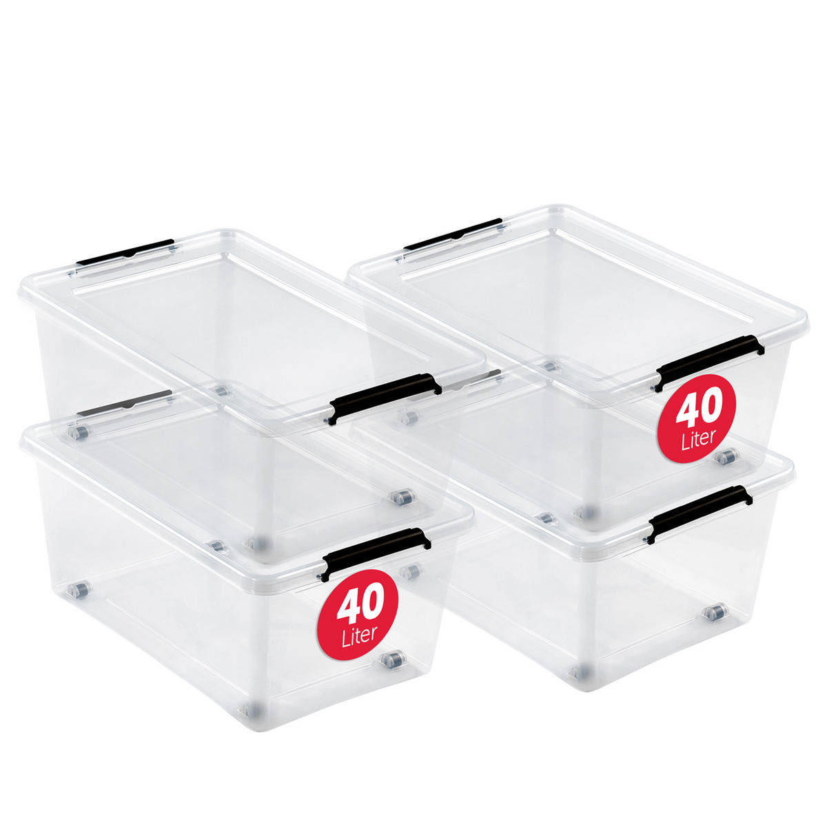 AUFBEWAHRUNGSBOXEN mit Deckel 40l im 4er Set - Transparent, Kunststoff (39/26/58cm) - BOXXivo