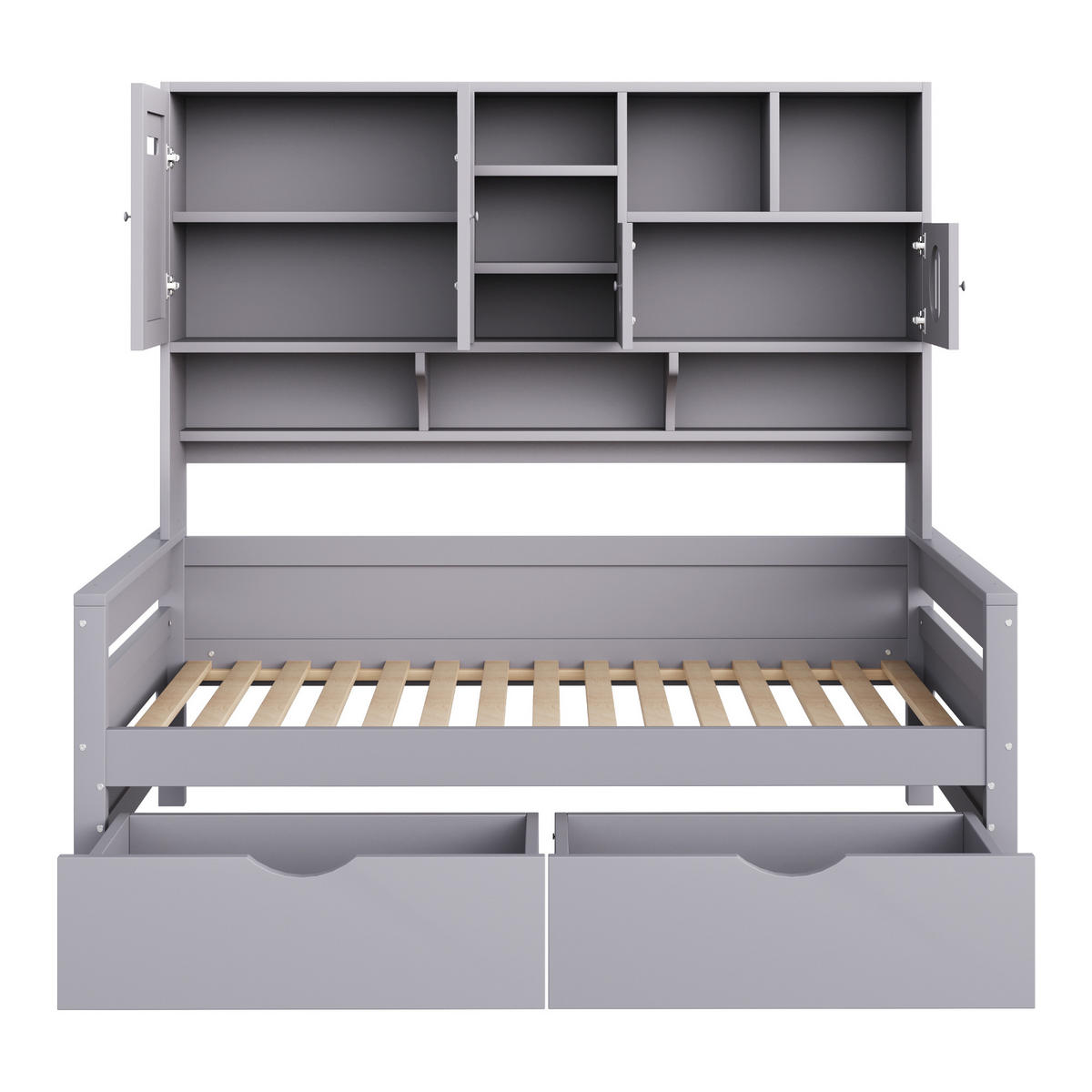 STAURAUMBETT 90/200 cm DE-01412, in Grau, mit 2 Schubladen und Staufächern - Grau, Holz (90/200cm) - ComfortXL