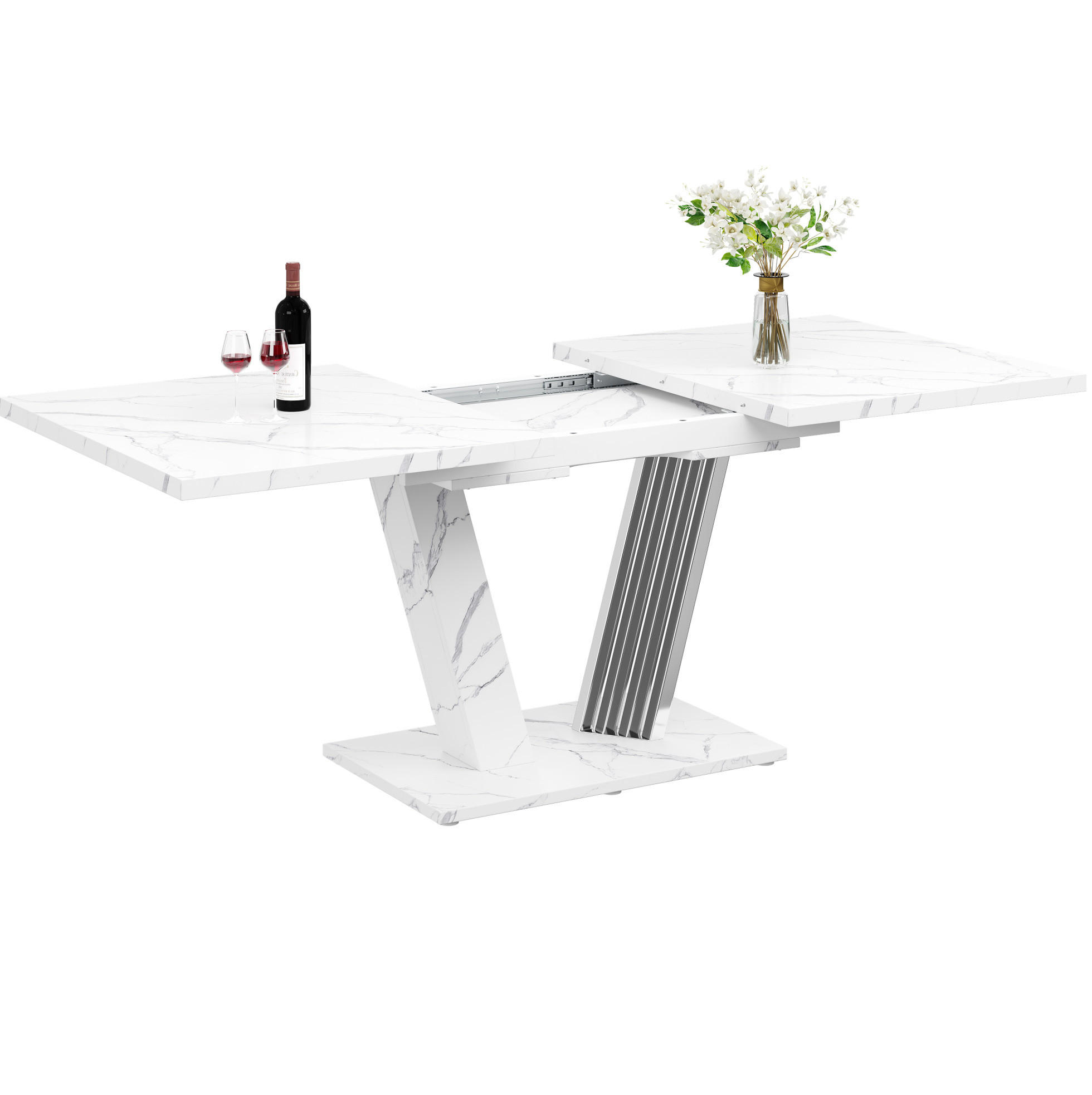 JÍDELNÍ stůl 120/160/80/76 cm bílý MDF/kov, rozkládací - bílá, kompozitní dřevo (120/80/76cm) - BEAOK