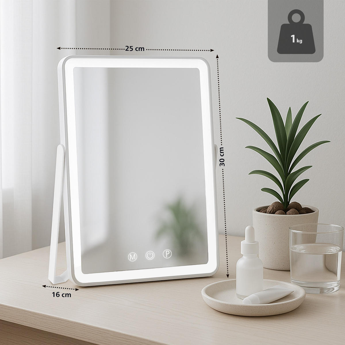 SCHMINKSPIEGEL eckig 25/16/30 cm Glas Weiß - Weiß, Glas (25/30/16cm) - CLP