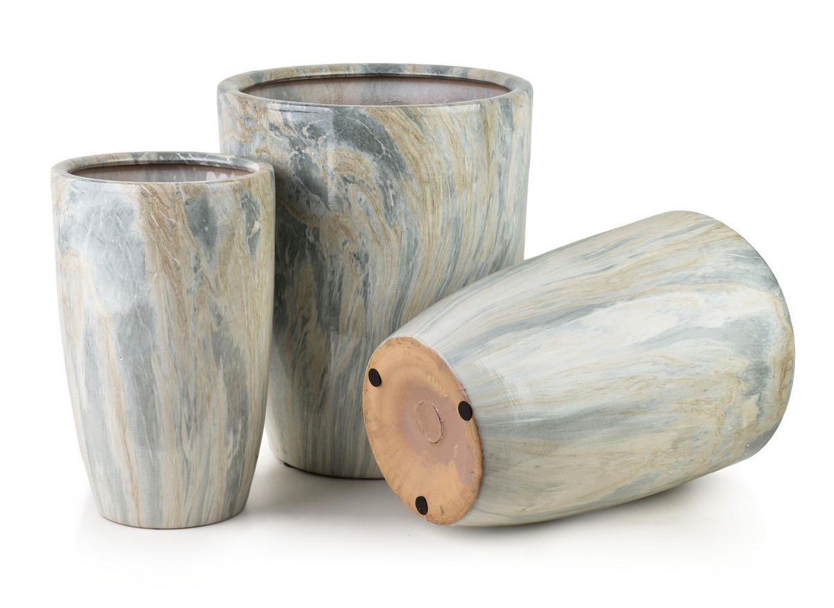 BLUMENTOPF Neva Marble 3er Set Grau 37x37x45,5/30,5x30,5x42,5/24x24x40 cm Keramik - Grau, Keramik (37/45.5cm) - Mondex