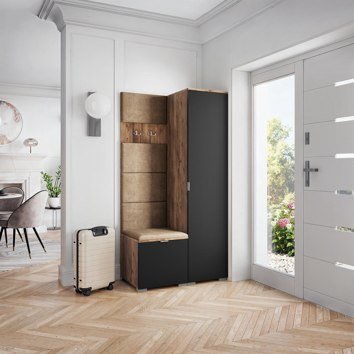 GARDEROBENSCHRANK LORI 95/181/51 cm Modern Garderobe-Set Eiche Lefkas - Eichefarben/Beige, Holzwerkstoff (95/181/51cm) - MASSENO