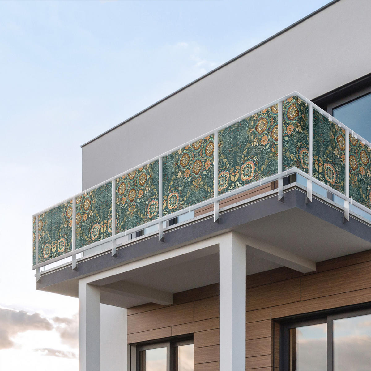 BALKON SICHTSCHUTZ Detailliertes Boho Muster in Grün 700/75 cm - Grün, Kunststoff (700/75cm) - Bilderwelten