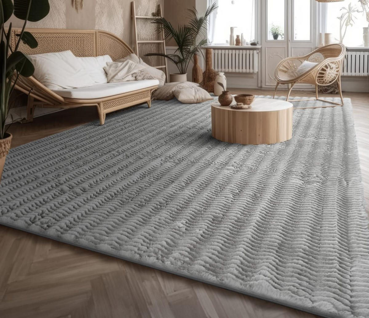 HOCHFLORTEPPICH Rauten Grau 120 x 160 cm - Grau, Kunststoff (120/160cm) - TT Home