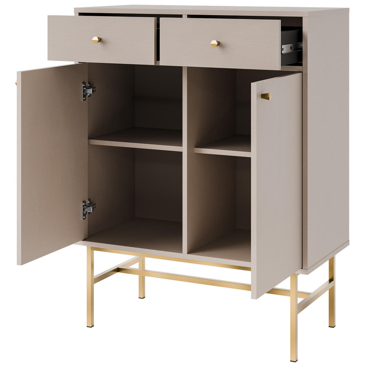 KOMMODE FLOREN, Creme/Gold - Creme, Holzwerkstoff/Metall (83.6/107.5/40.8cm) - KONSIMO®