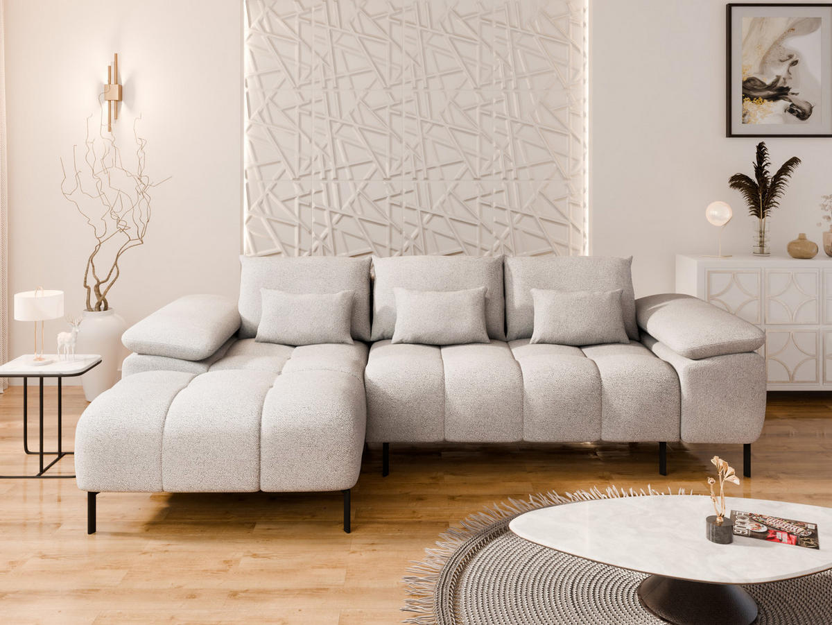 ECKSCHLAFSOFA 4-Sitzer DOLUS – Modernes Ecksofa mit Schlaffunktion Links montierbar Beige - Beige, Holz (141/277cm) - Panda Möbel