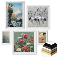 WANDBILDER 5er-Set - 50x50 cm & 20x30 cm & 40x60 cm Weißer Rahmen - Berge, Fluss, Blumen, Kraniche - Weiß, Kunststoff (40/60cm) - ArtPrintCave