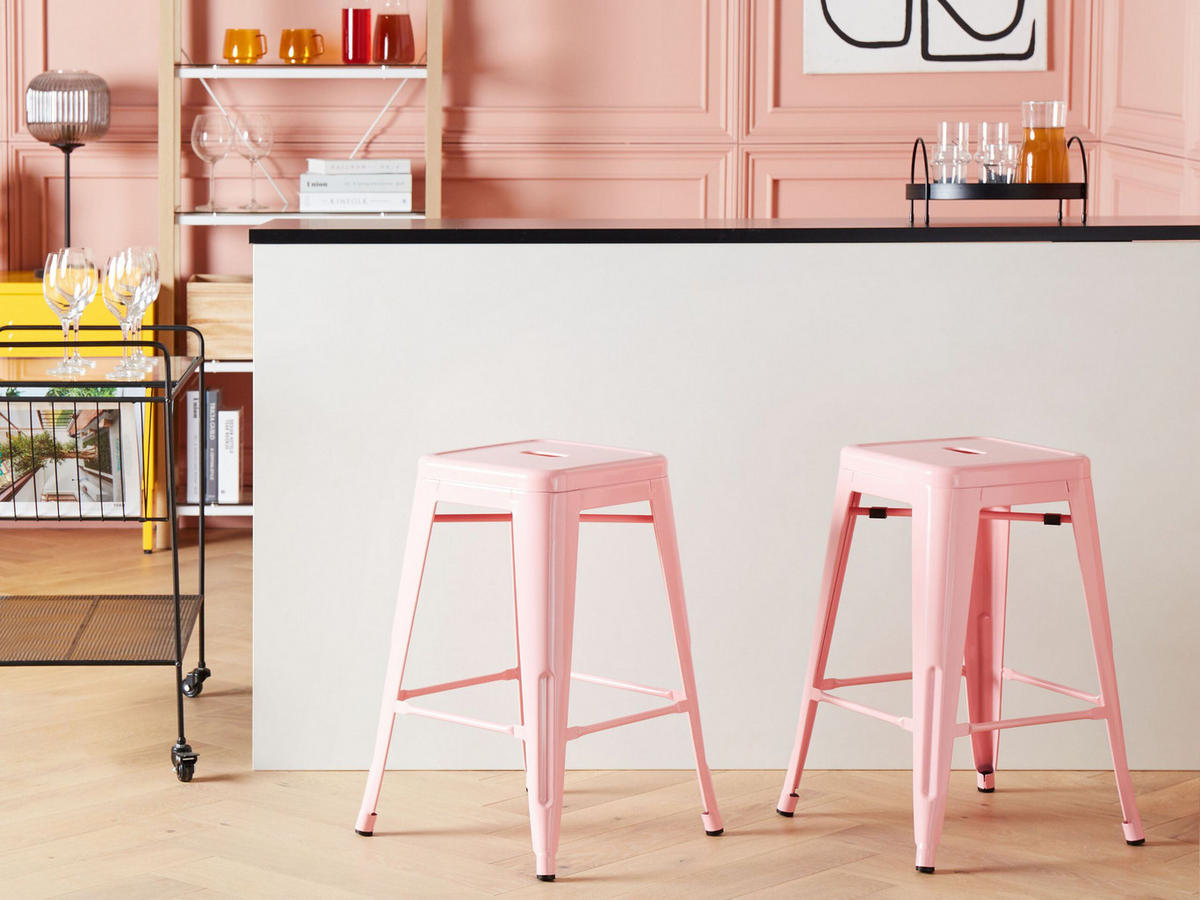HOCKER 2er-Set Stahl Rosa Cabrillo - Pink, Metall (42/60/42cm) - Beliani