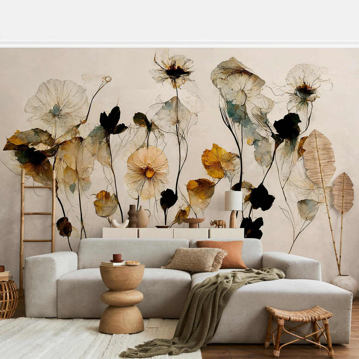 FOTOTAPETE Warme Blüten 432/290 cm - Eichefarben, Papier (432/290cm) - Bilderwelten
