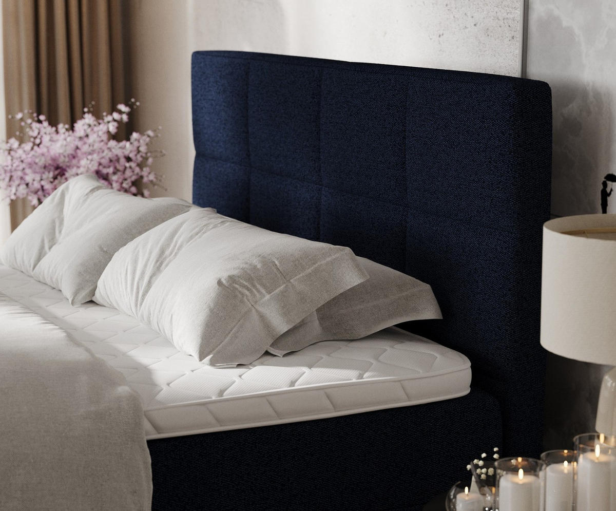 BOXBETT Velto 160/200 cm Marineblau im Riva Stoff - Schwarz/Dunkelblau, Holz/Holzwerkstoff (160/200cm) - AltaBeds