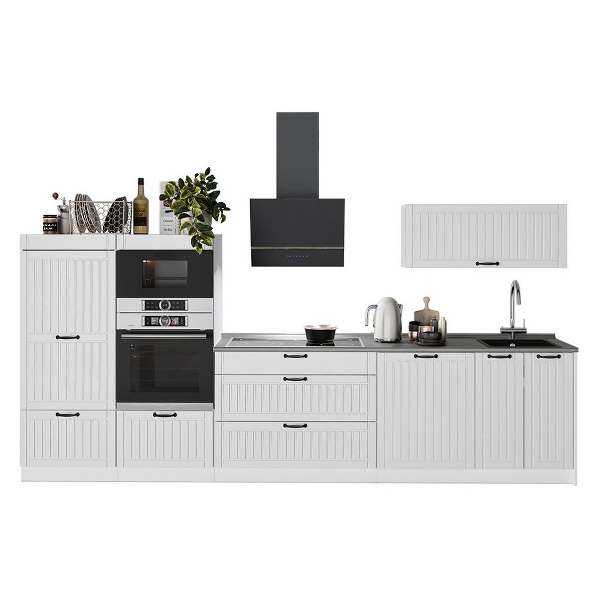 KUHINJA Fame-Line, Bela podeželska hiša/Bela, 340 cm, DP Antracit - bela, leseni material (340/153.6/60cm) - Vicco