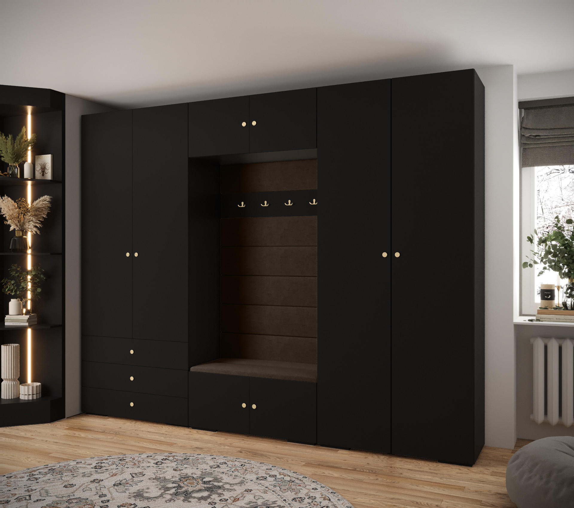 GARDEROBEN-SET 236,7/300/47 - Goldfarben/Schwarz, Holz/Metall (300/236.7/47cm) - Abiks Möbel