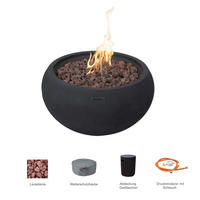 FEUERTISCH York Gasfeuerstelle aus GF-Beton - 2-tlg. Set inkl. Gasflaschen-Abdeckung - Schwarz, Naturmaterialien (68/36/68cm) - Elementi