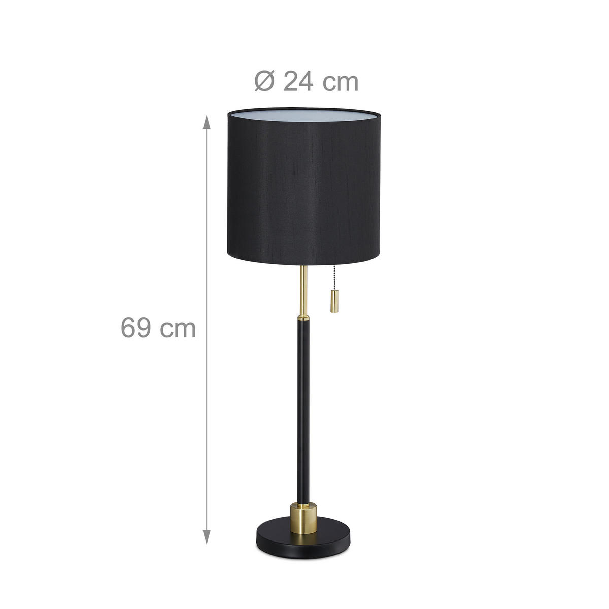 TISCHLAMPE Zugschalter - Multicolor, Textil/Metall (24/24/69cm) - Relaxdays