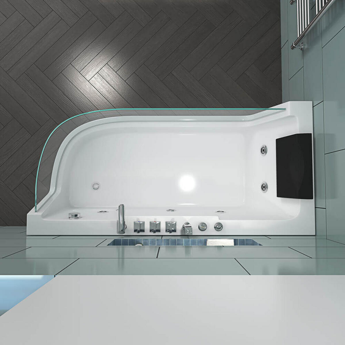 WHIRLPOOL Badewanne mit Lichttherapie CARICA - 170 x 80 cm Rechts - Weiß, Keramik (170/59/80cm) - Home Deluxe