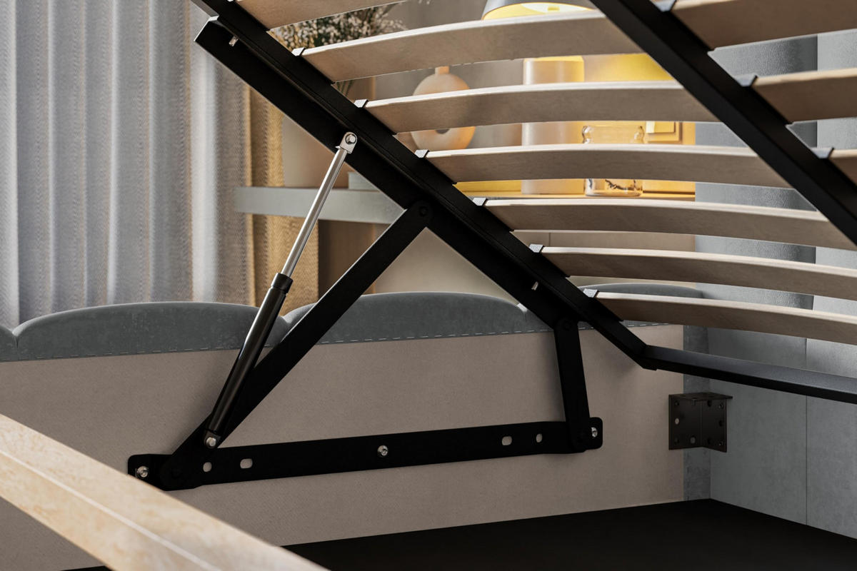 BETT 90x200 - Polsterbett mit Bettkasten und Metallrahmen - Modern Betten - Kuscheliger Catch-Me-Stoff - Kollektion Lucy - Grau - Grau, Holz/Textil (90/200cm) - Alpi-Möbel