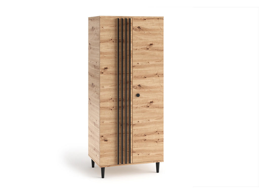 DREHTÜRENSCHRANK Laura 80 cm 2-türig mit Lamellen, eiche artisan, schwarz - Schwarz/Eiche Artisan, Holz/Kunststoff (80/196/56cm) - Margaret Hadas24