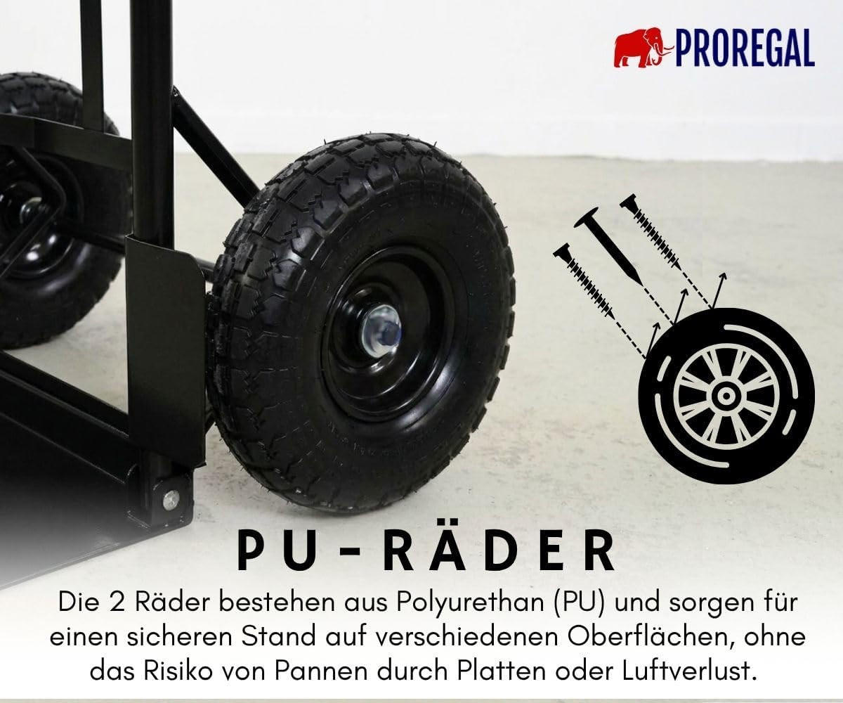 SACKKARRE Odin 115x54x44cm Tragkraft 200kg PU Bereifung Stahlrahmen Schwarz - Schwarz, Metall (44/54/115cm) - PROREGAL