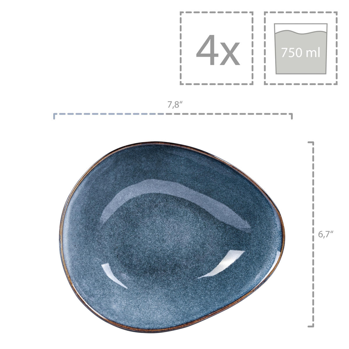 SALATSCHALEN SET DARWIN - 4 teilig aus Steingut - Blau, Keramik (20cm) - Sänger