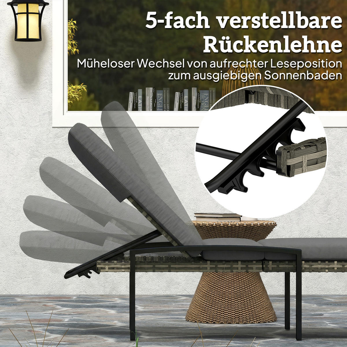 SONNENLIEGEN 2er Set DE-06766 5-fach verstellbar Hellgrau - Hellgrau, Kunststoff/Metall (59/45/200cm) - ComfortXL
