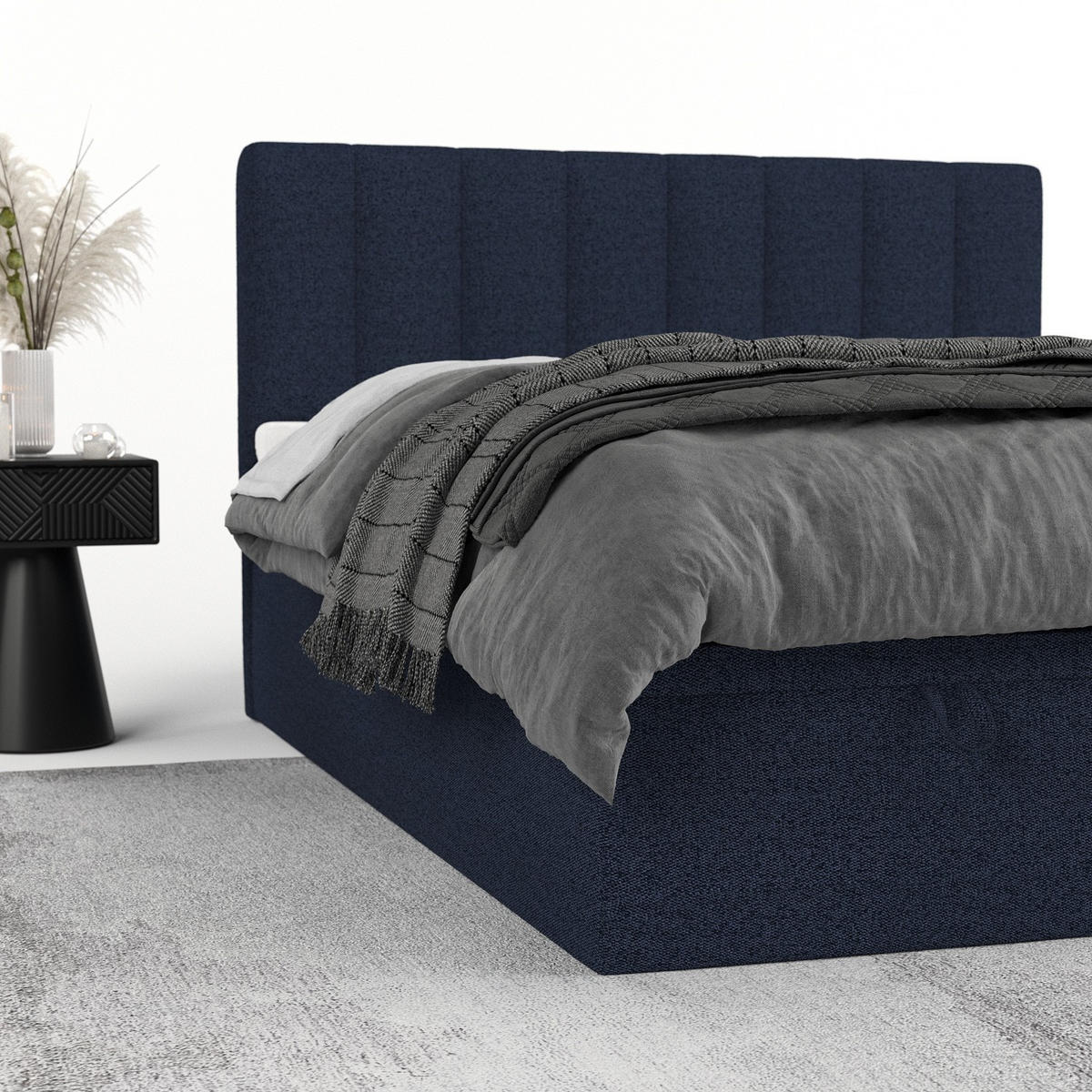 BOXBETT Lume 200/200 cm Marineblau im Riva Stoff - Schwarz/Dunkelblau, Holz/Holzwerkstoff (200/200cm) - AltaBeds