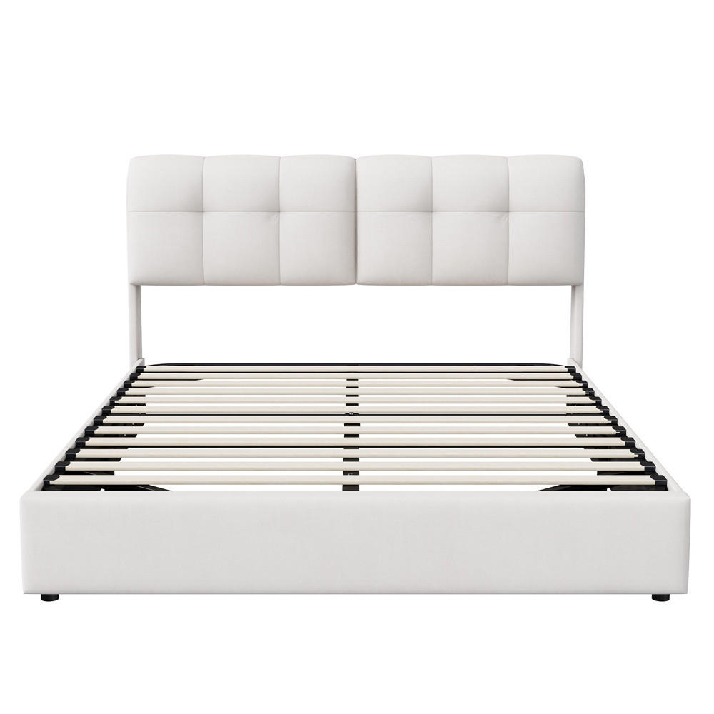 POLSTERBETT 160x200 cm mit hydraulischer Hubfunktion - Doppelbett mit LED-Beleuchtung - ohne Matratze - Cremeweiß - Beige, Textil (160/200cm) - DELFA
