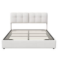 POLSTERBETT 160x200 cm mit hydraulischer Hubfunktion - Doppelbett mit LED-Beleuchtung - ohne Matratze - Cremeweiß - Beige, Textil (160/200cm) - DELFA
