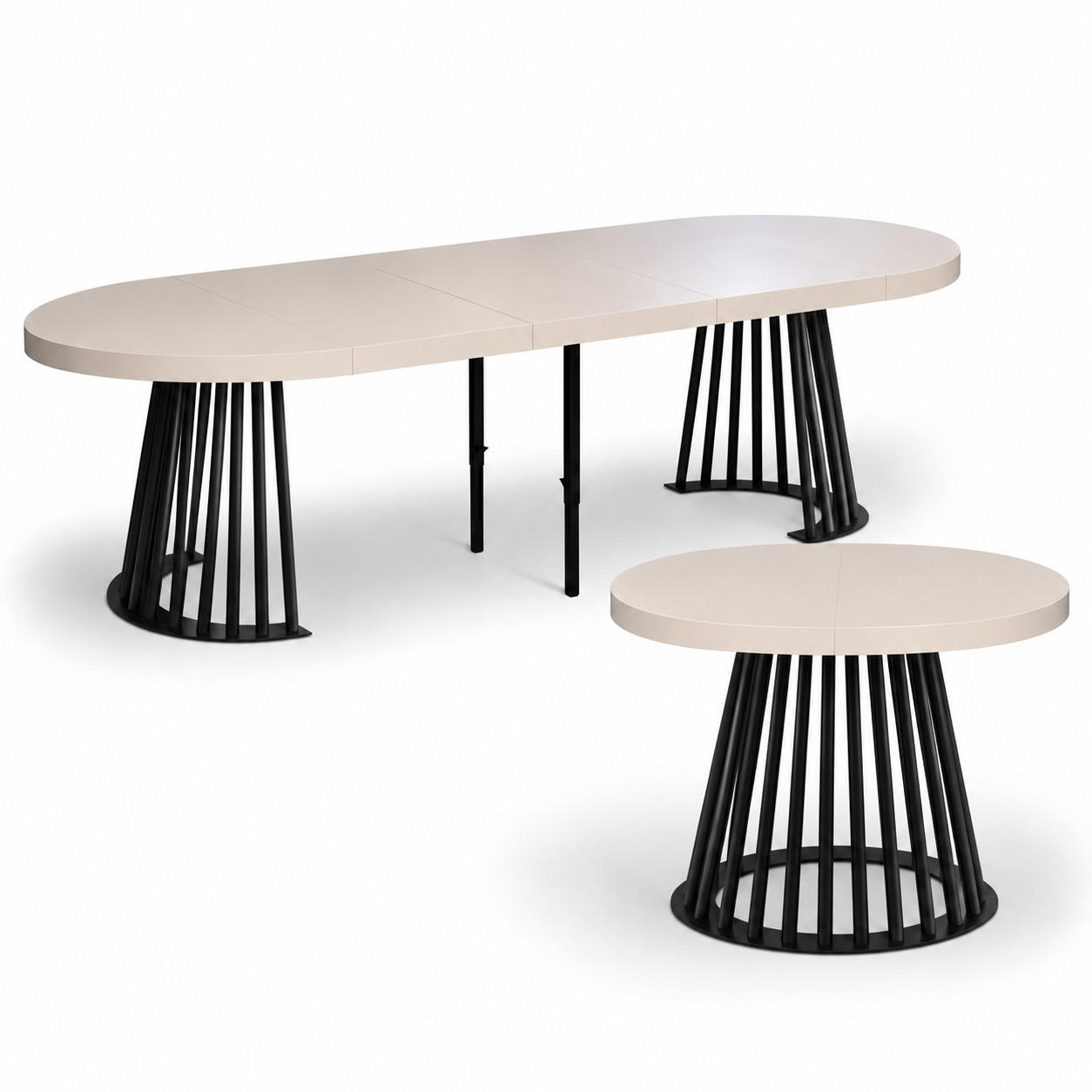 ESSTISCH rund ausziehbar 110/310/76 cm, Kaschmir, 54 cm Tischplatte + Lamellen-Metallgestell Schwarz - Kaschmir/Schwarz, Holzwerkstoff/Metall (110/310/76cm) - Damale Möbel