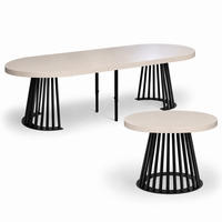 ESSTISCH rund ausziehbar 100/300/76 cm, Kaschmir, 54 cm Tischplatte + Lamellen-Metallgestell Schwarz - Kaschmir/Schwarz, Holzwerkstoff/Metall (100/300/76cm) - Damale Möbel