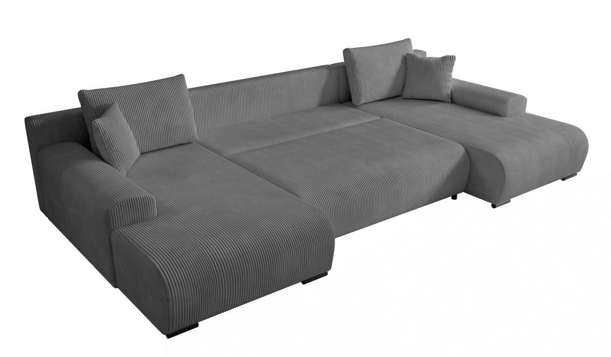WOHNLANDSCHAFT Nelly U mit Bettkasten und Schlaffunktion, Cordstoff in U-Form - Dunkelgrau, Textil (349/80/185cm)