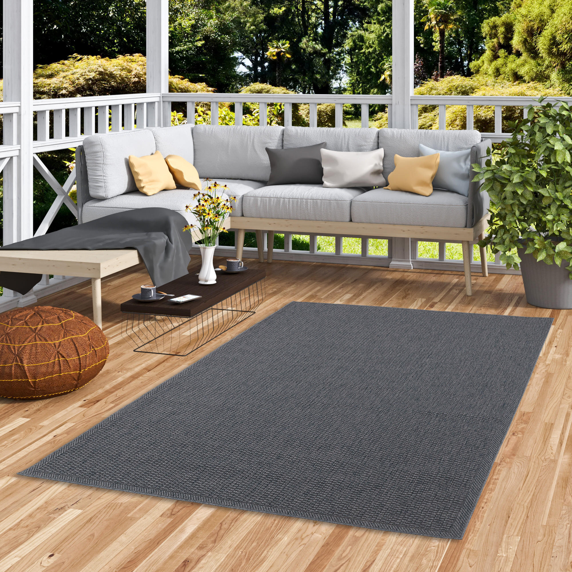 IN & OUTDOOR TEPPICH MARBELLA BORDÜRE - Anthrazit, Textil (140/200cm) - Pergamon