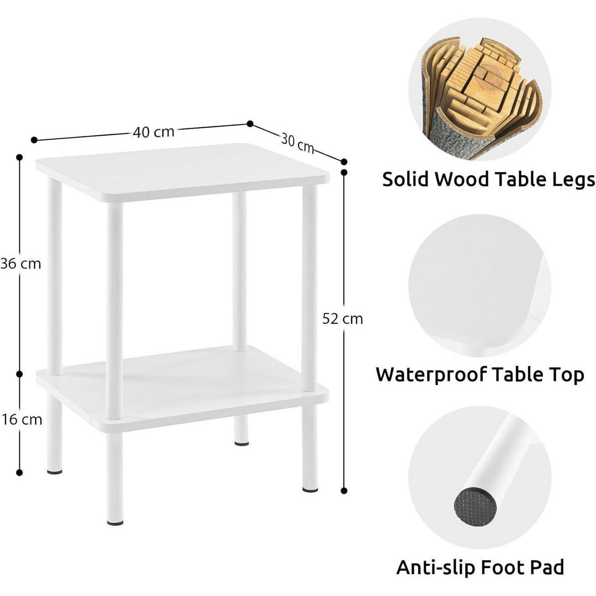 BEISTELLTISCH 2-Tier Weiss 40 x 30 x 52 cm - Weiß, Holzwerkstoff (40/30/52cm)