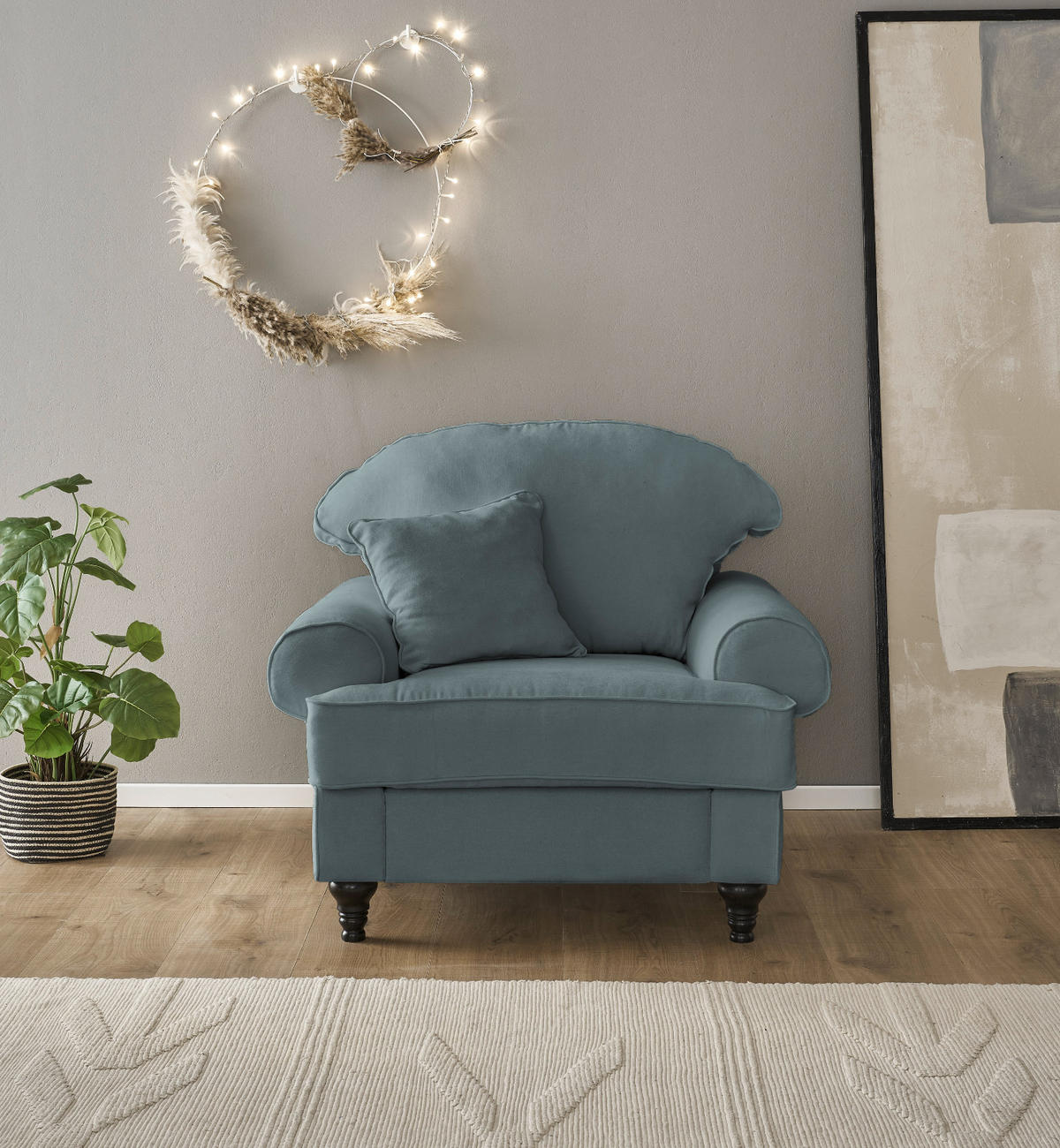 SESSEL grau Landhaus, Loungesessel 110 cm - Braun/Grau, Holz/Textil (110/95/100cm) - Furn.Design
