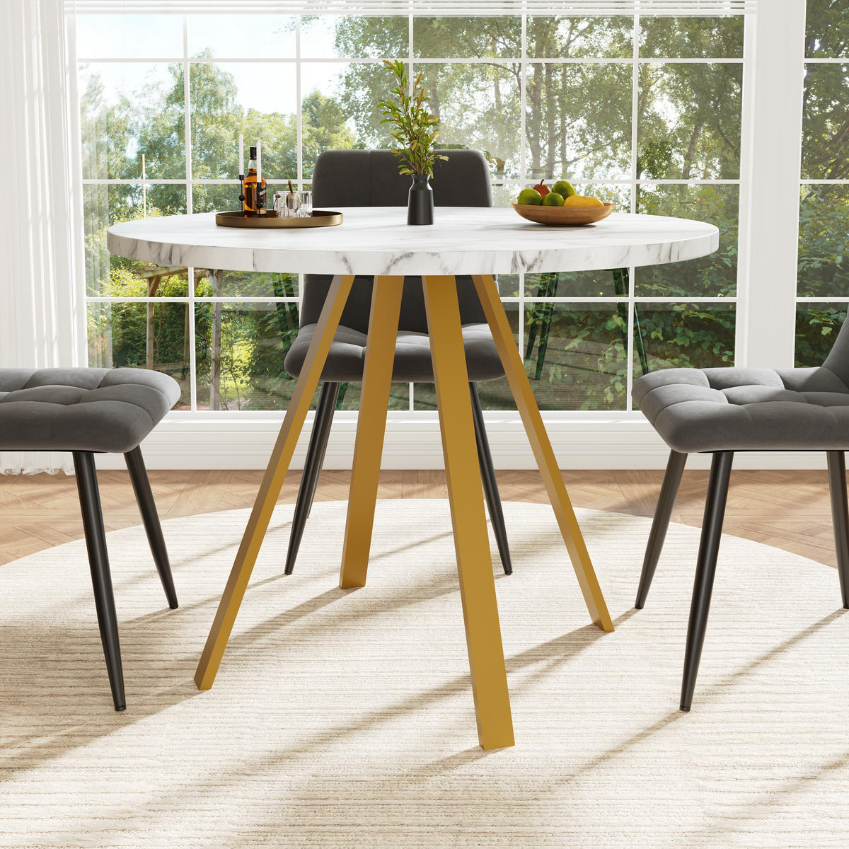 ESSTISCH 80x80x75 cm in Weiß und Gold aus MDF mit weißer Marmoroptik - Weiß, Holzwerkstoff (80/80/75cm) - Modfu