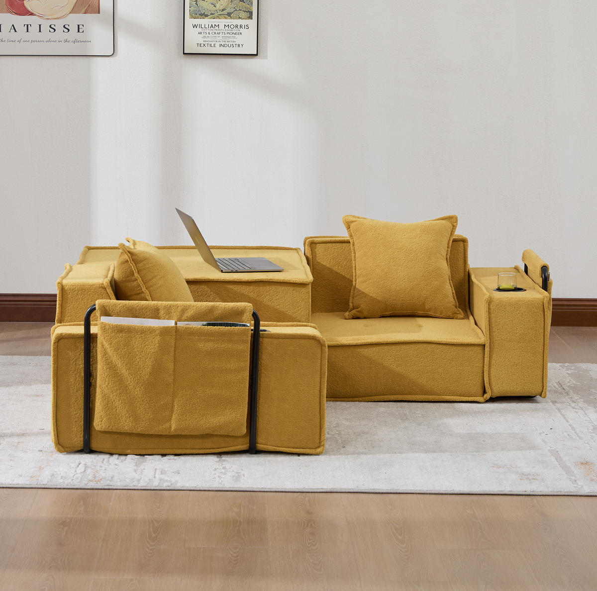 SOFA 2-Sitzer modular ca. 162 x 78 x 66 cm Chenille Mustard Yellow - Gelb, Holzwerkstoff (78/66/162cm) - Meubliv