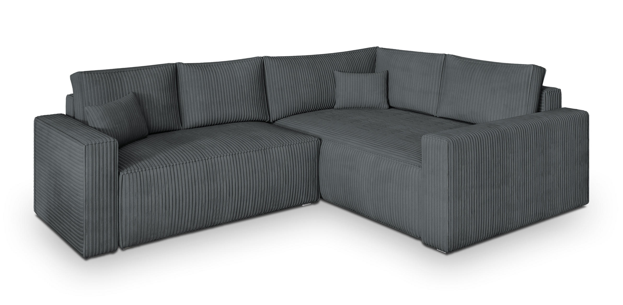 ECKSOFA ERONIS R-S Grau Kordstoff mit Schlaffunktion - Grau, Holz (265/194cm) - MASSENO