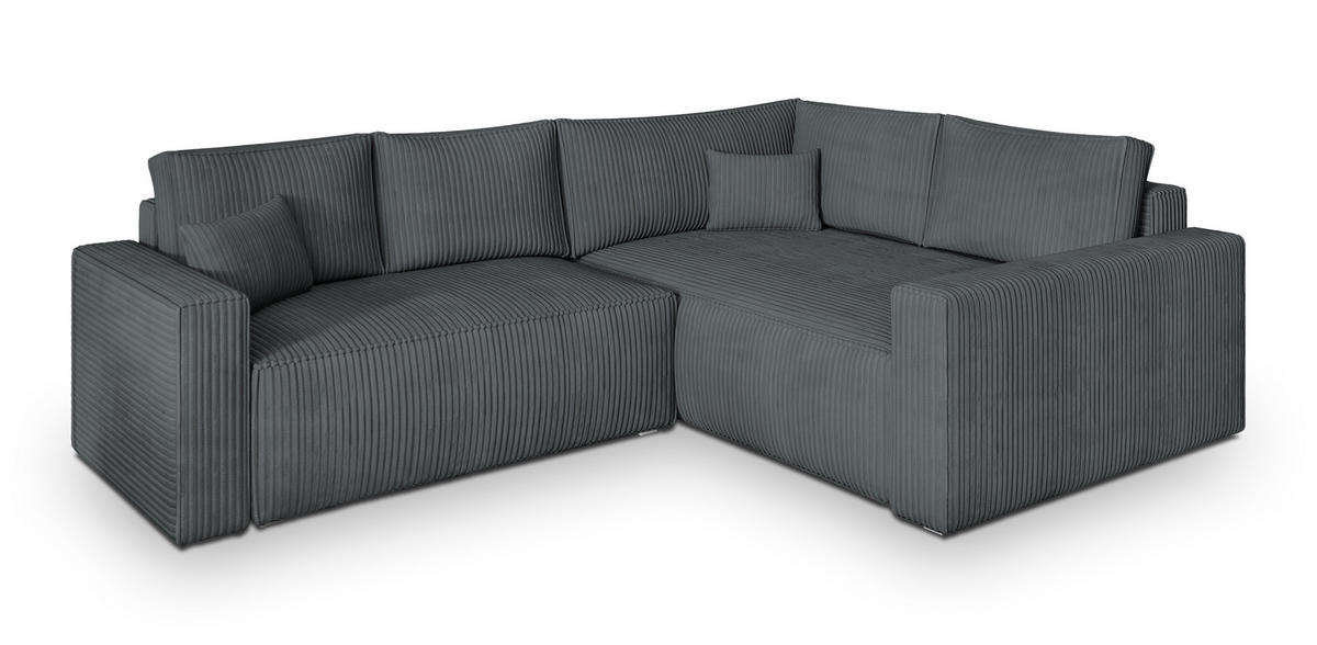 ECKSOFA ERONIS R-S Grau Kordstoff mit Schlaffunktion - Grau, Holz (265/194cm) - MASSENO
