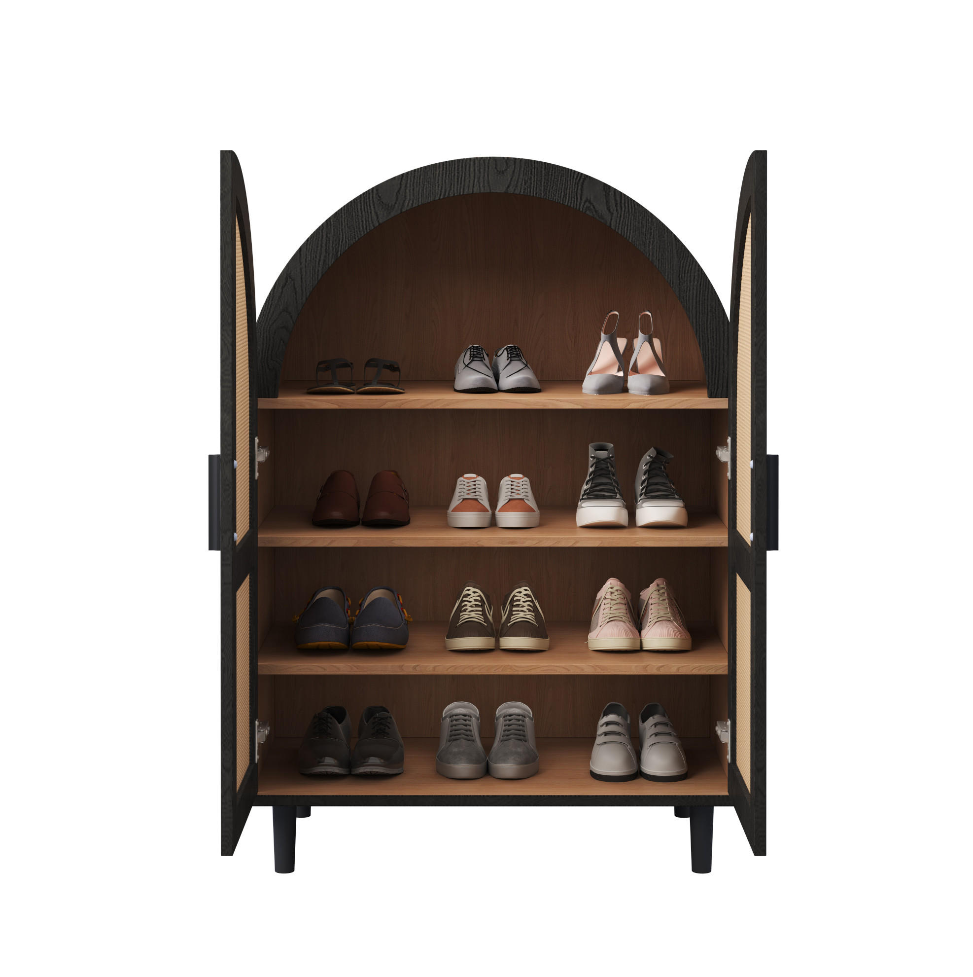 SCHUHSCHRANK 70/40/100 cm in Natur/Schwarz mit Rattantüren und verstellbaren Einlegeböden - Naturfarben, Holzwerkstoff (70/40/100cm) - Flora Grace