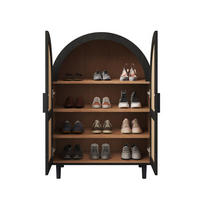SCHUHSCHRANK 70/40/100 cm in Natur/Schwarz mit Rattantüren und verstellbaren Einlegeböden - Naturfarben, Holzwerkstoff (70/40/100cm) - Flora Grace