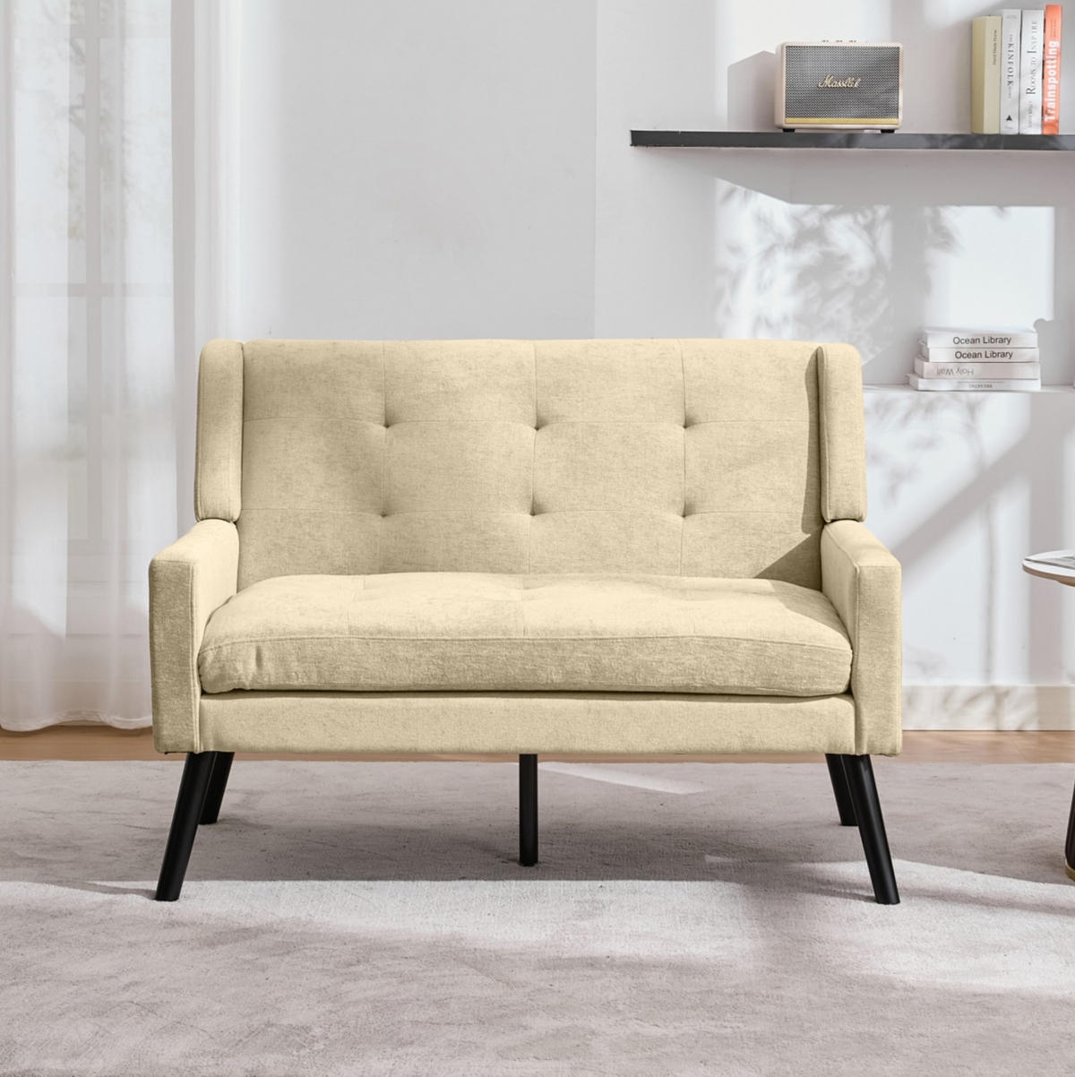 SITZGARNITUR 2-teilig in Beige mit Tufting und Massivholzbeinen,75/119/88 cm - Beige, Textil (75/88/119cm) - Flora Grace
